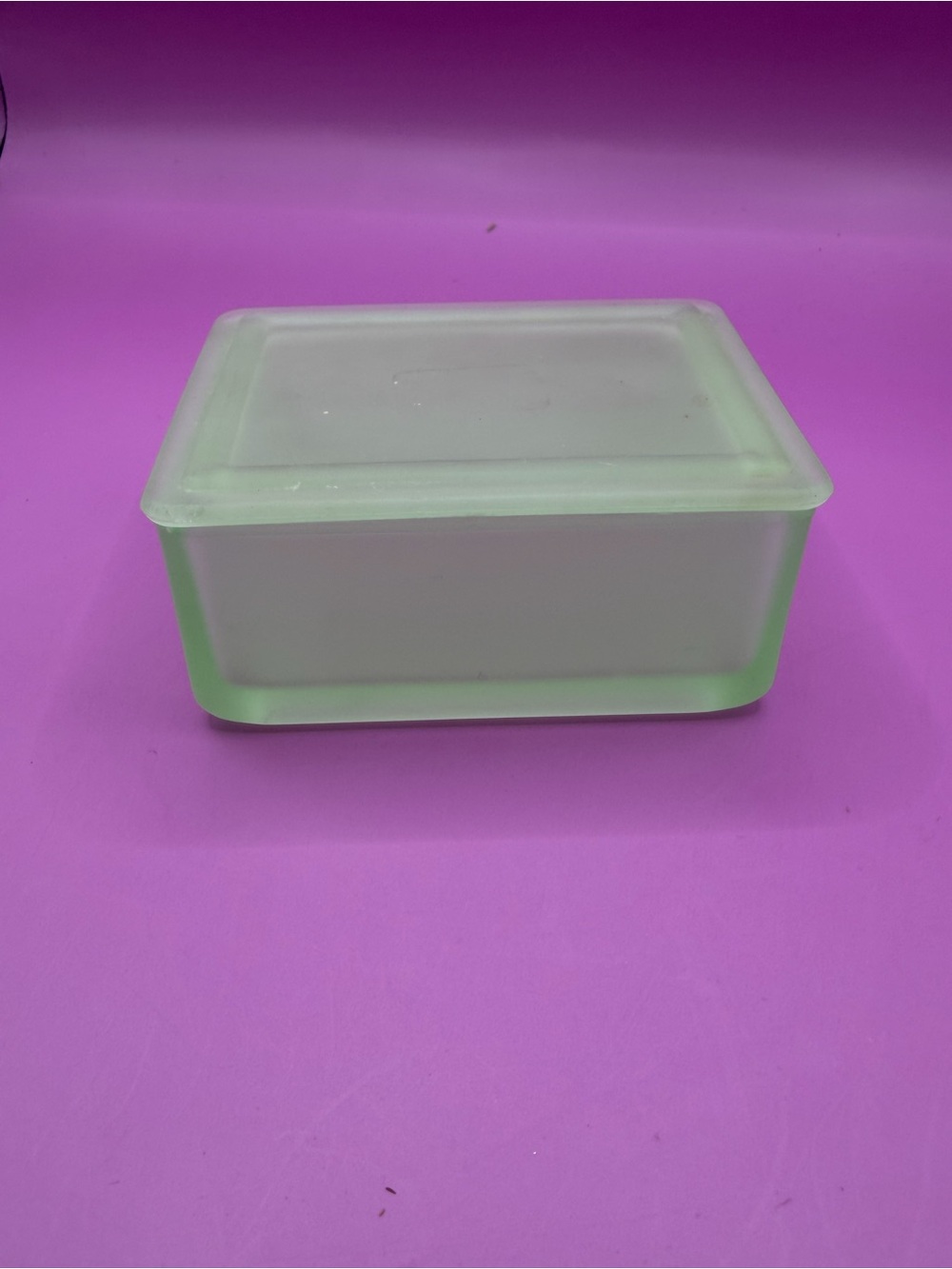 Green Satin Glass Trinket Box with Lid